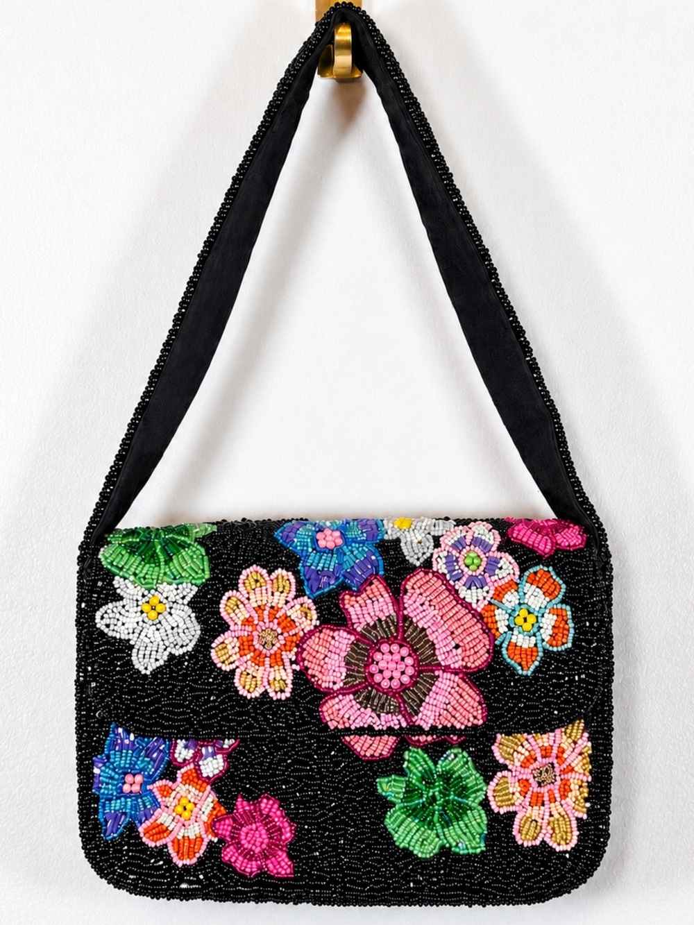 Colorful Floral Beaded Shoulder Bag Boho Statement Purse Y2K Cottagecore NWOT - Picture 2 of 16